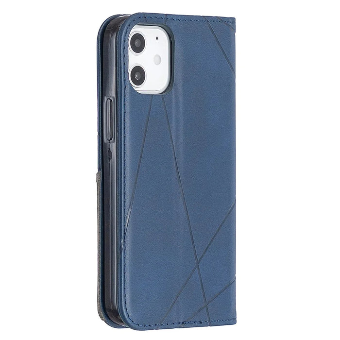 Geometric Pattern Leather Stand Case with Card Slots for iPhone 12 mini 5.4 inch - Blue - 3