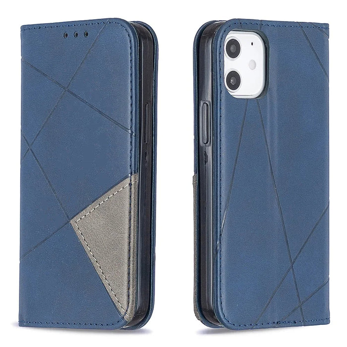 Geometric Pattern Leather Stand Case with Card Slots for iPhone 12 mini 5.4 inch - Blue - 4