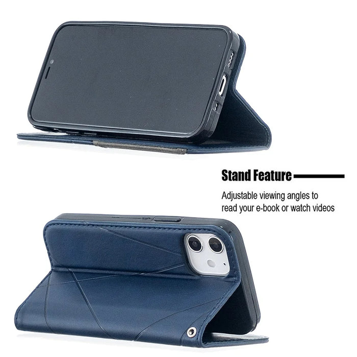 Geometric Pattern Leather Stand Case with Card Slots for iPhone 12 mini 5.4 inch - Blue - 5