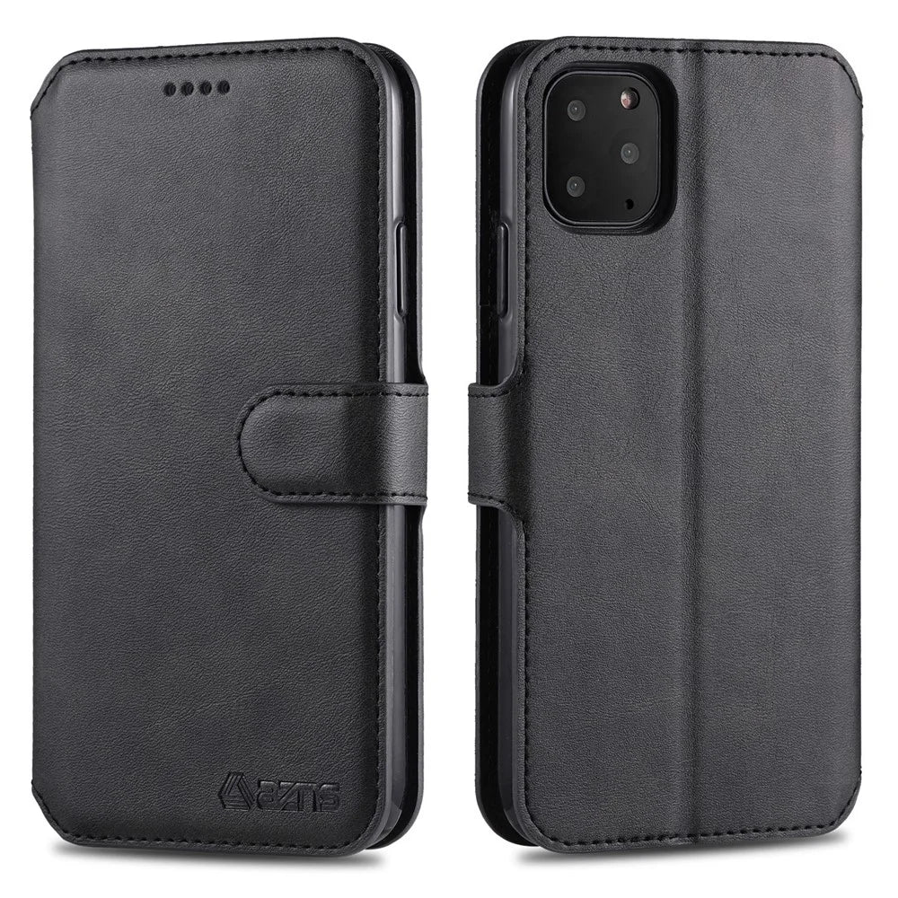 AZNS Wallet Leather Stand Case for iPhone 12 Pro/12 - Black - 1