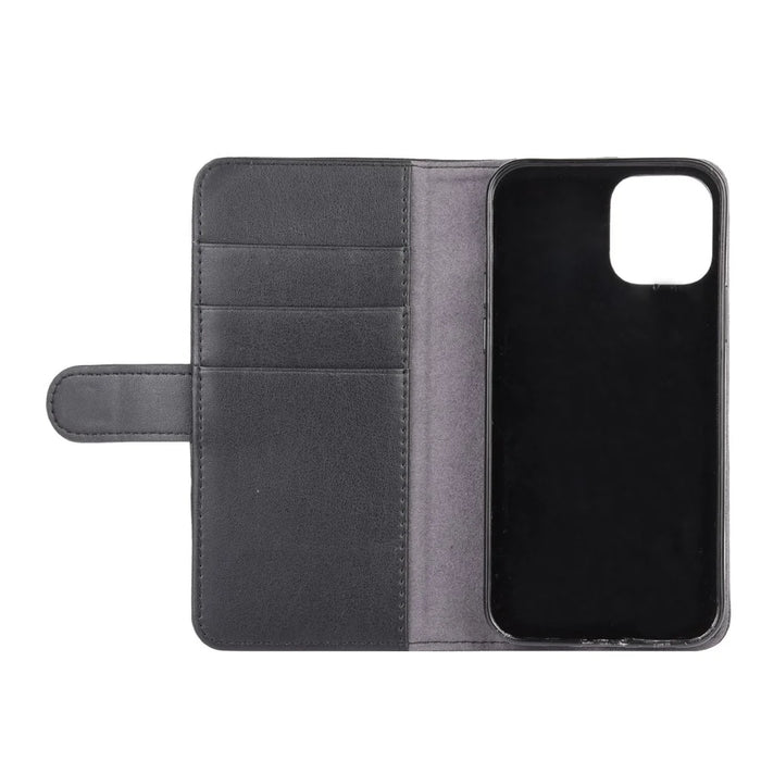 For iPhone 12 mini Phone Cases Genuine Split Leather Wallet Mobile Cover Stand - Black - 6