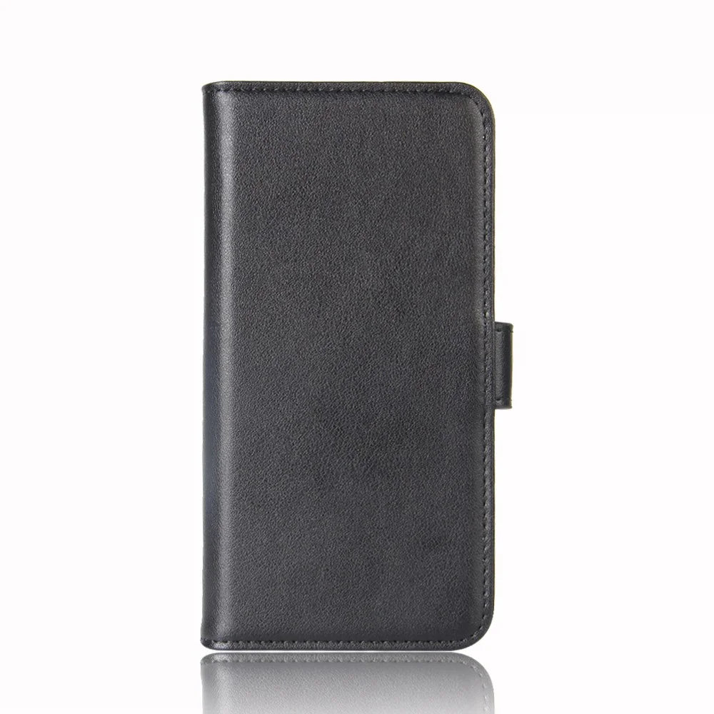 For iPhone 12 Pro Max Phone Cases Genuine Split Leather Wallet Mobile Cover Stand - Black - 4