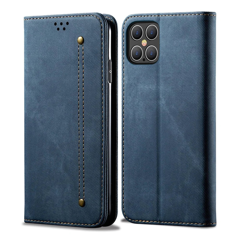 Jeans Cloth Texture Wallet Leather Mobile Phone Protective Cover for iPhone 12 Pro/12 - Blue - 2