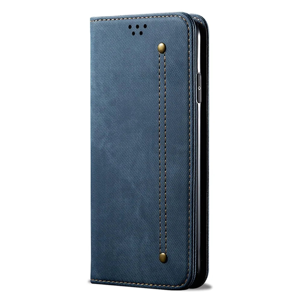 Jeans Cloth Texture Wallet Leather Mobile Phone Protective Cover for iPhone 12 Pro/12 - Blue - 3