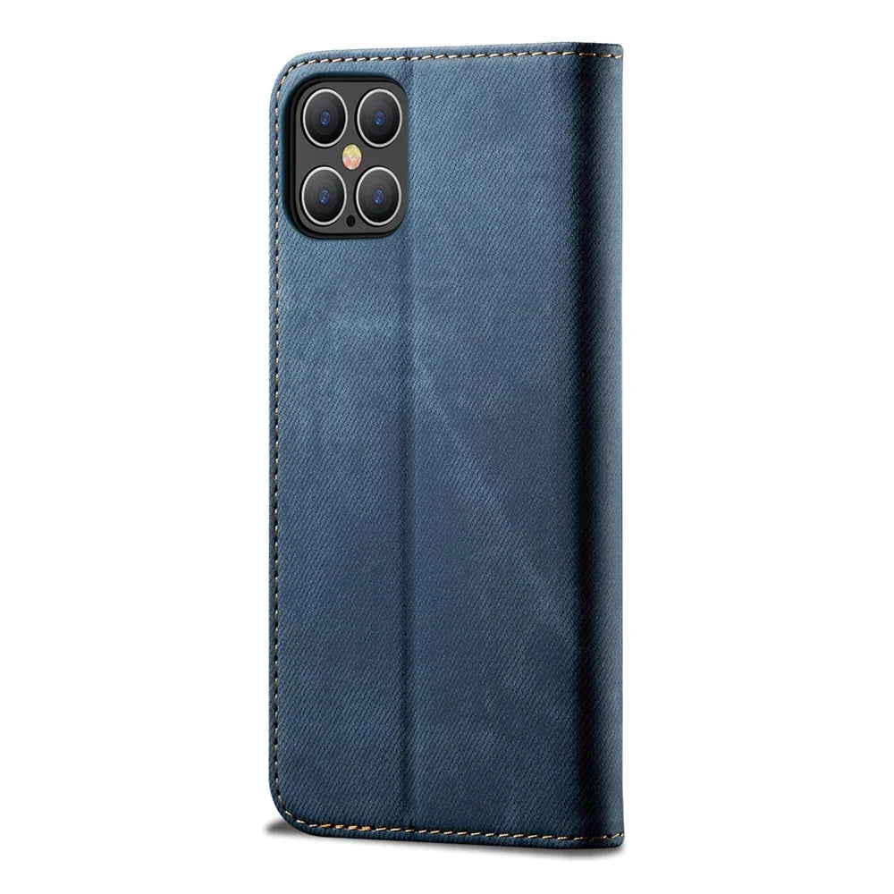 Jeans Cloth Texture Wallet Leather Mobile Phone Protective Cover for iPhone 12 Pro Max 6.7-inch - Blue - 4