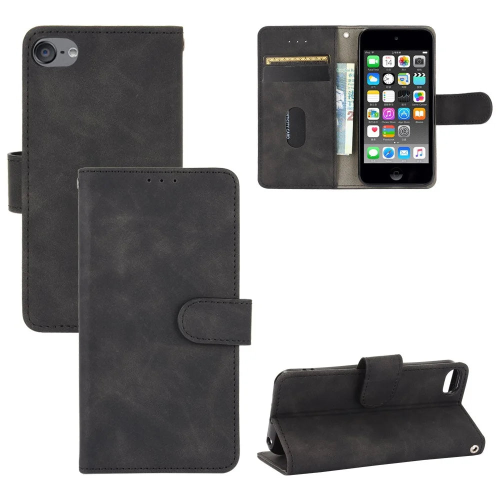 Skin-touch PU Leather with Wallet Shell for iPod Touch (2019)/6/5 - Black - 1