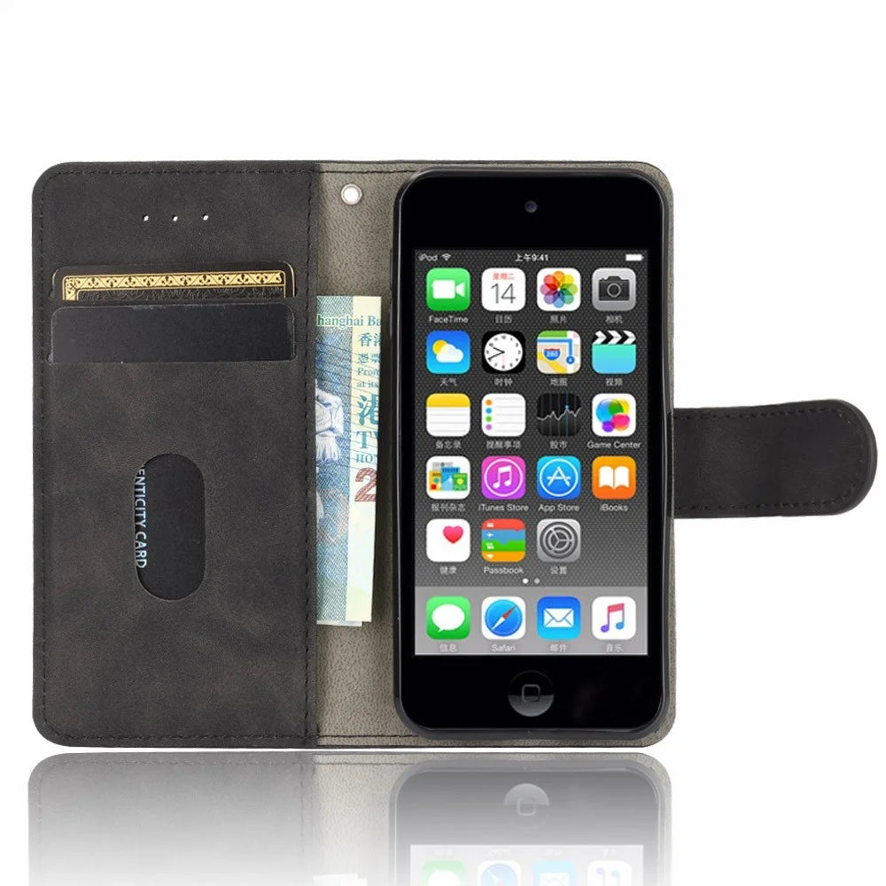Skin-touch PU Leather with Wallet Shell for iPod Touch (2019)/6/5 - Black - 4