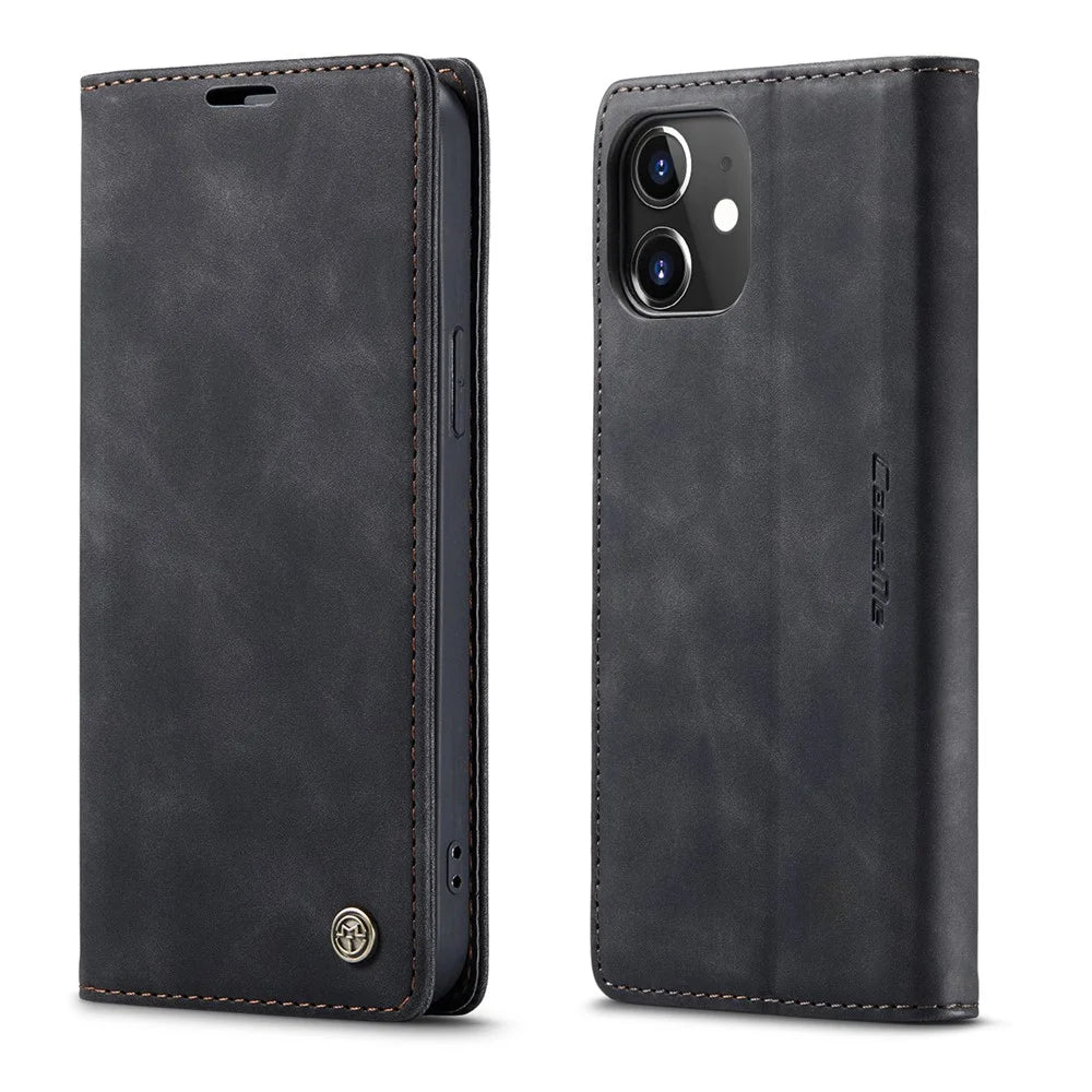 CASEME 013 Series Wallet Stand Auto-absorbed Leather Cover for iPhone 12 mini - Black - 2