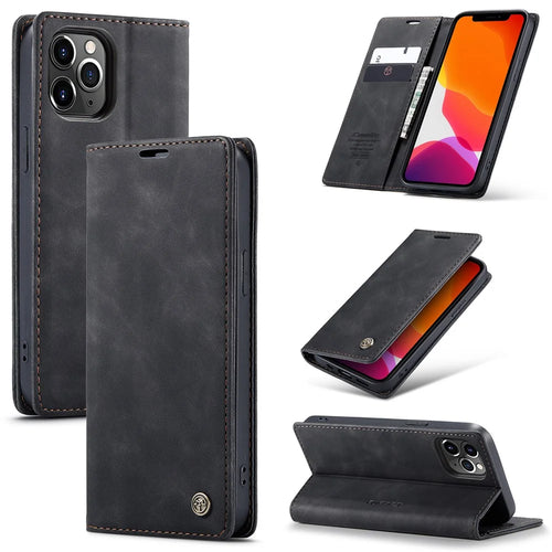 CASEME 013 Series Wallet Auto-absorbed Leather Flip Case for iPhone 12 Pro Max 6.7 inch - Black - 1