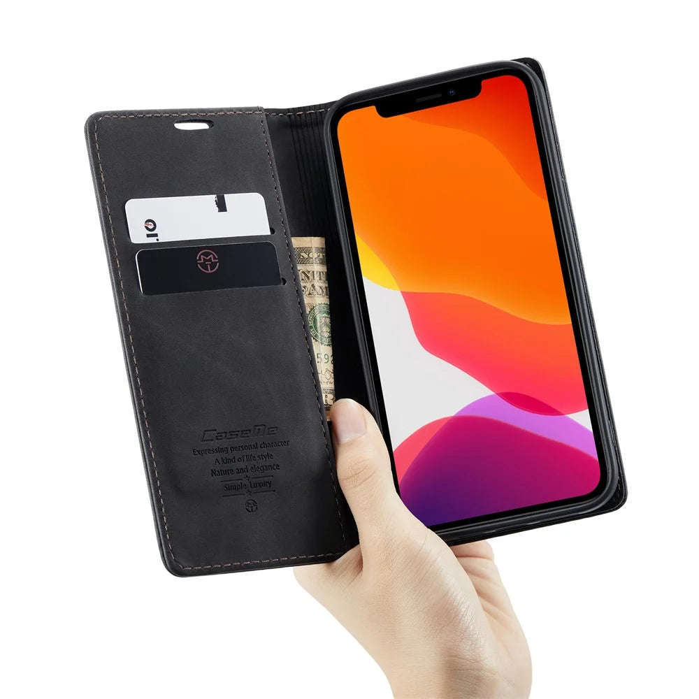 CASEME 013 Series Wallet Auto-absorbed Leather Flip Case for iPhone 12 Pro Max 6.7 inch - Black - 4