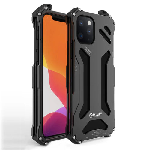 R-JUST Shockproof Hollow Armour Metal Cover for iPhone 12 Pro Max 6.7 inch - Black - 1