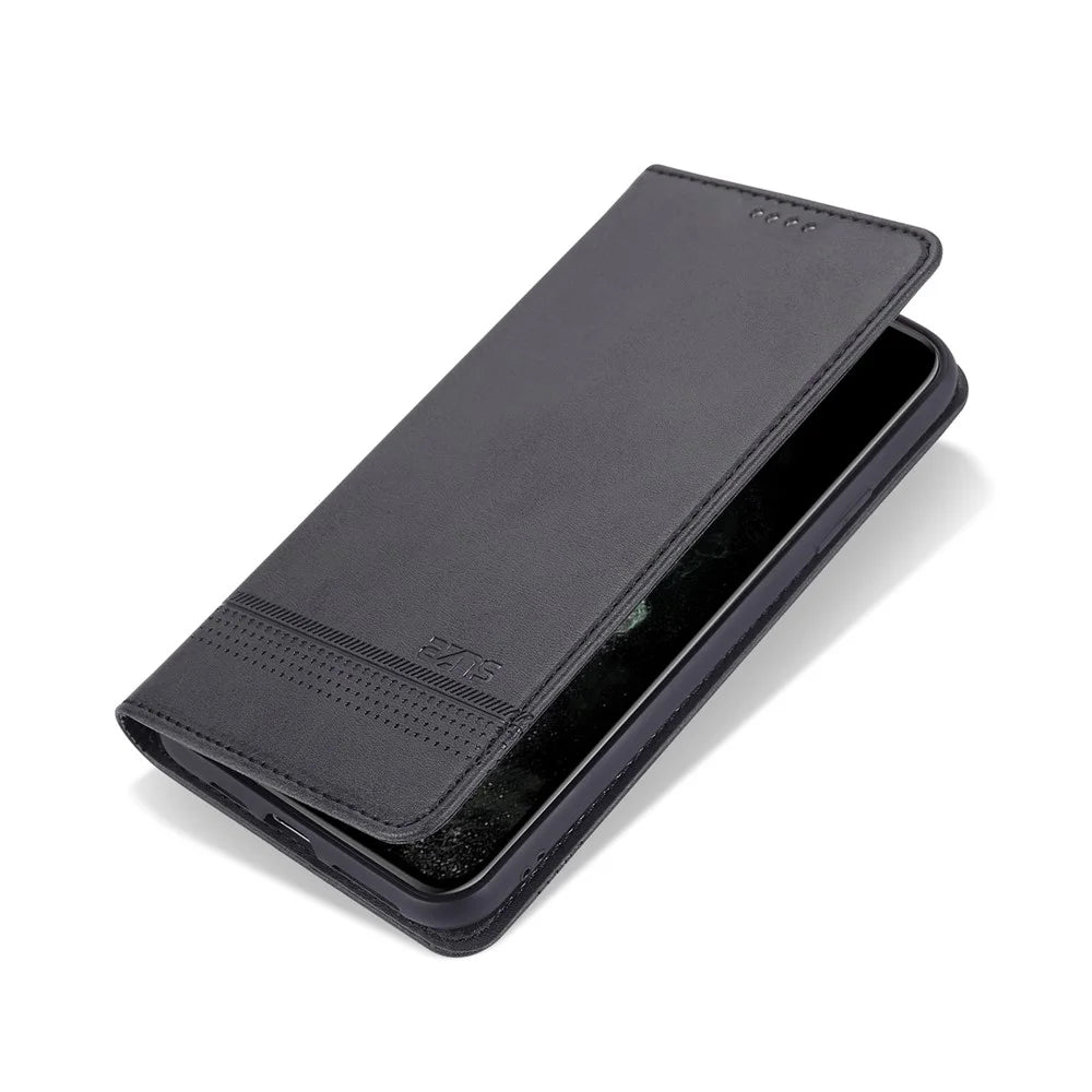 AZNS Magnetic Absorbed Leather Wallet Cover Case for iPhone 12 Pro/12 - Black - 2