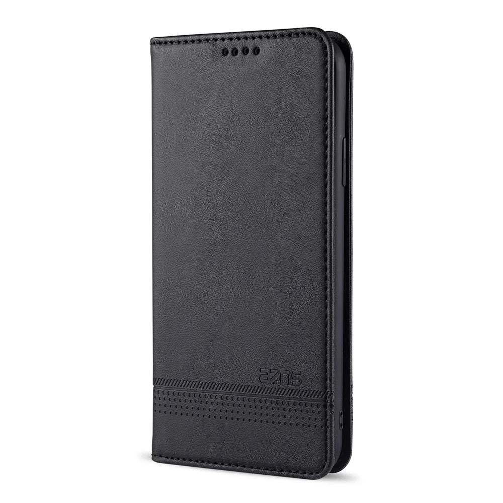 AZNS Magnetic Absorbed Leather Wallet Cover Case for iPhone 12 Pro/12 - Black - 3