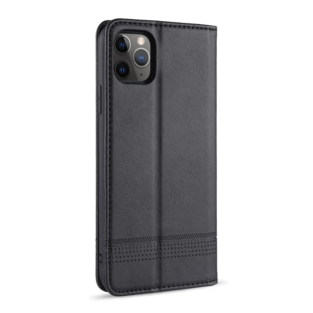 AZNS Magnetic Absorbed Leather Wallet Cover Case for iPhone 12 Pro/12 - Black - 4