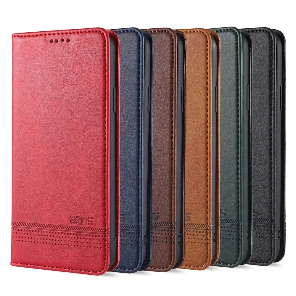 AZNS Magnetic Absorbed Leather Wallet Cover Case for iPhone 12 Pro/12 - Black - 5