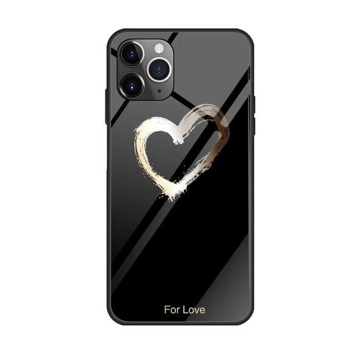 Pattern Printing Tempered Glass + TPU Phone Case for iPhone 12 mini - Love Heart/Black - 1