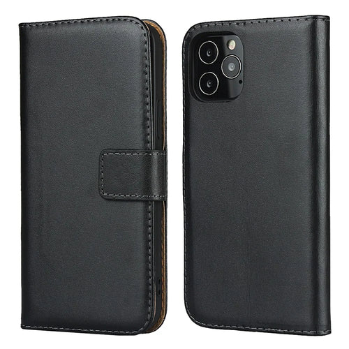 Genuine Leather Wallet Adjustable Stand Phone Cover Case for iPhone 12 mini 5.4 inch - Black - 1