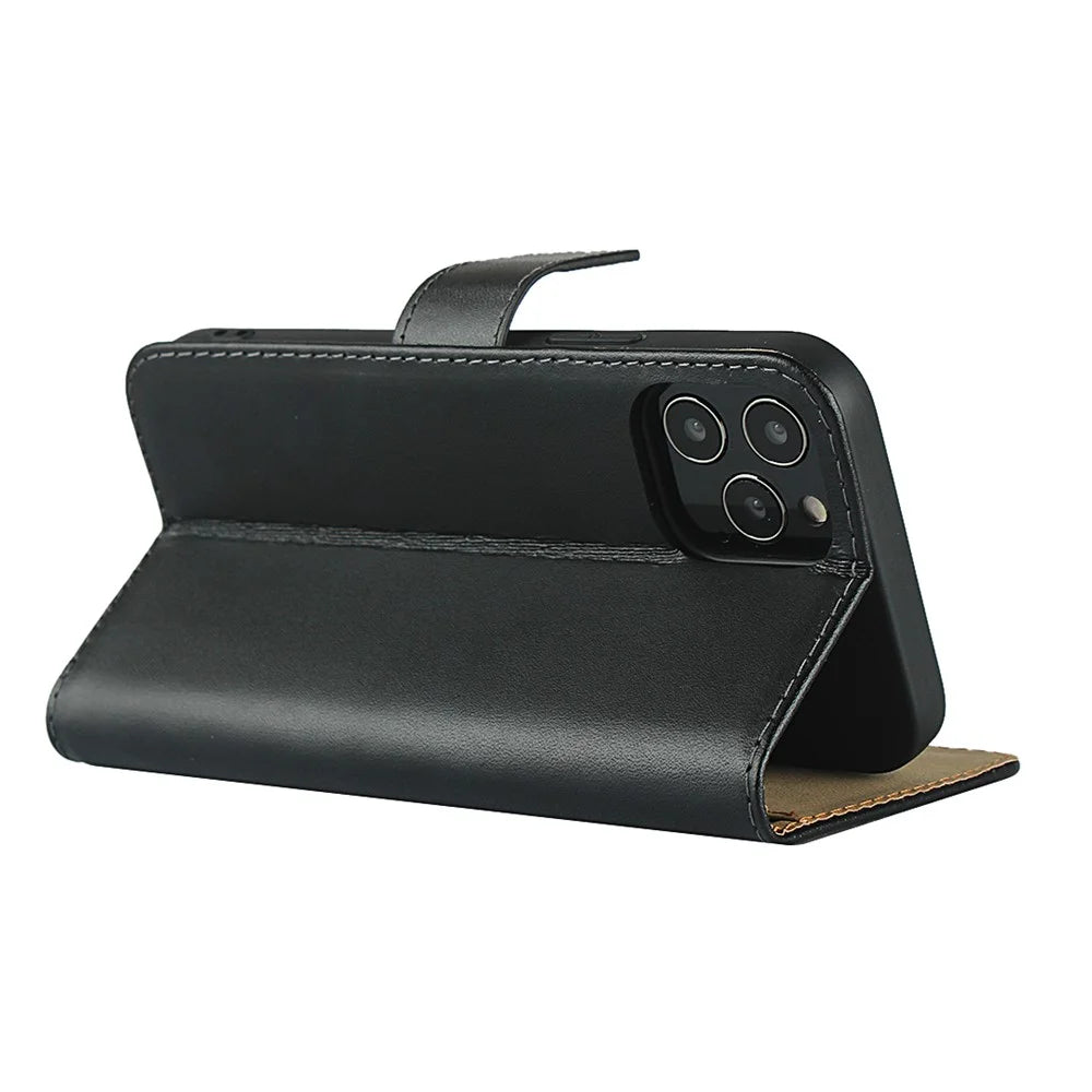 Genuine Leather Wallet Adjustable Stand Phone Cover Case for iPhone 12 mini 5.4 inch - Black - 5