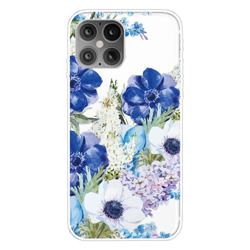 Printing Skin Flexible TPU Protective Cover for iPhone 12 Pro/12 - Blue Flowers - 1