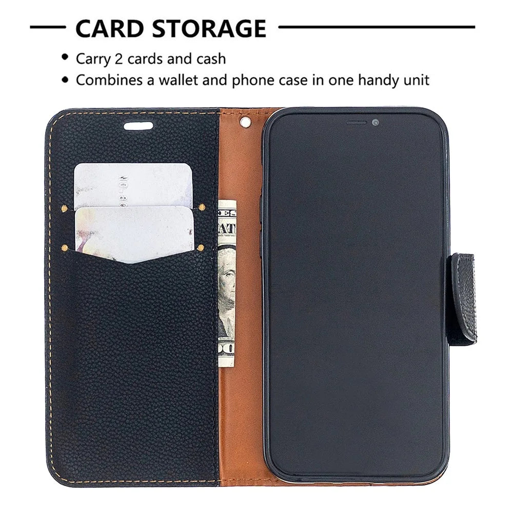 Litchi Surface with Wallet Leather Stand Case for iPhone 12 Pro/12 - Black - 3