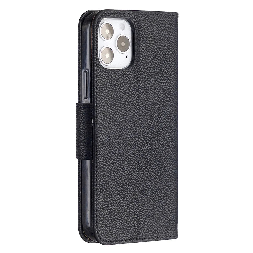 Litchi Surface with Wallet Leather Stand Case for iPhone 12 Pro/12 - Black - 7
