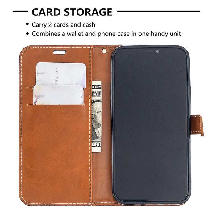 Color Splicing Jeans Cloth Texture Leather Shell for iPhone 12 Pro/12 - Dark Blue - 3