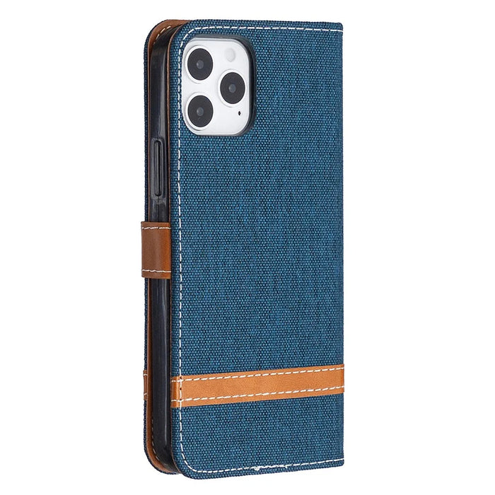 Color Splicing Jeans Cloth Texture Leather Shell for iPhone 12 Pro/12 - Dark Blue - 7