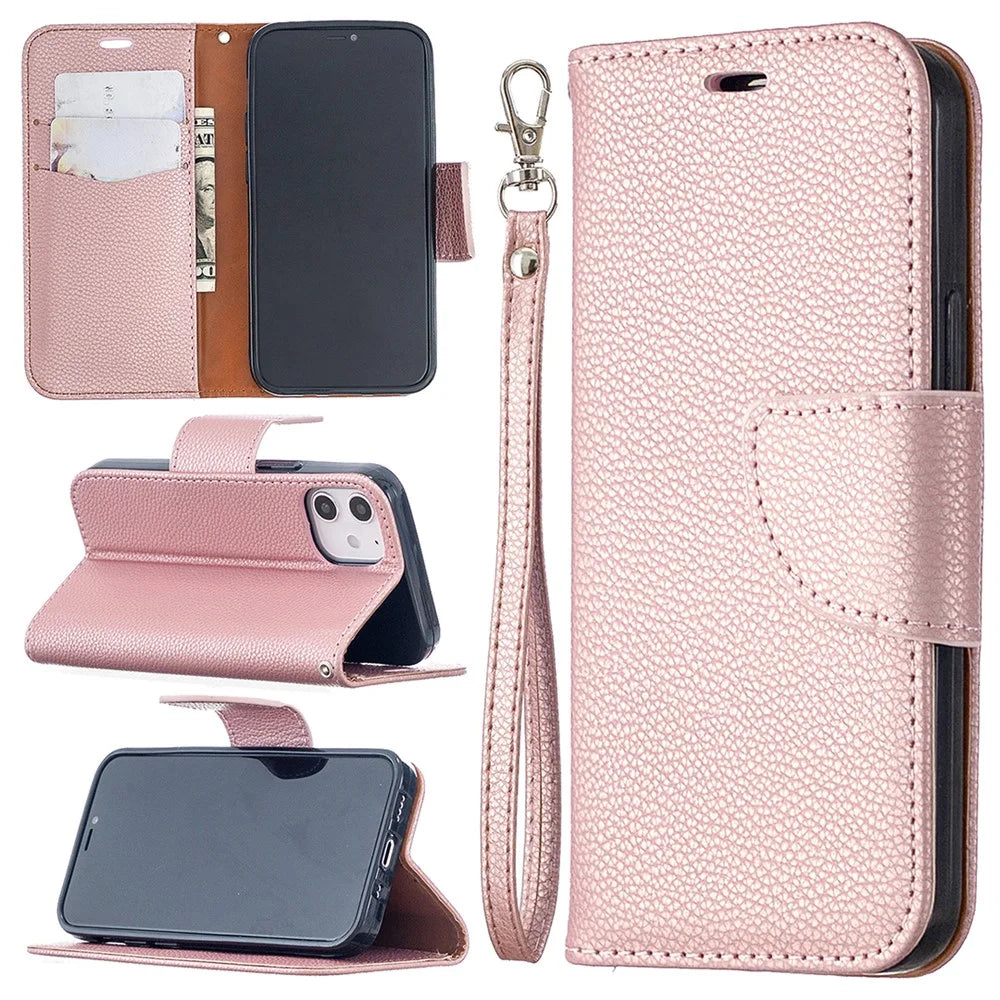 Litchi Surface with Wallet Leather Stand Case for iPhone 12 mini 5.4 inch - Rose Gold - 1