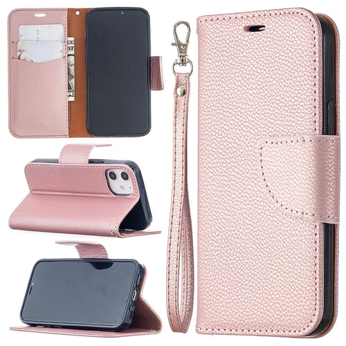 Litchi Surface with Wallet Leather Stand Case for iPhone 12 mini 5.4 inch - Rose Gold - 1