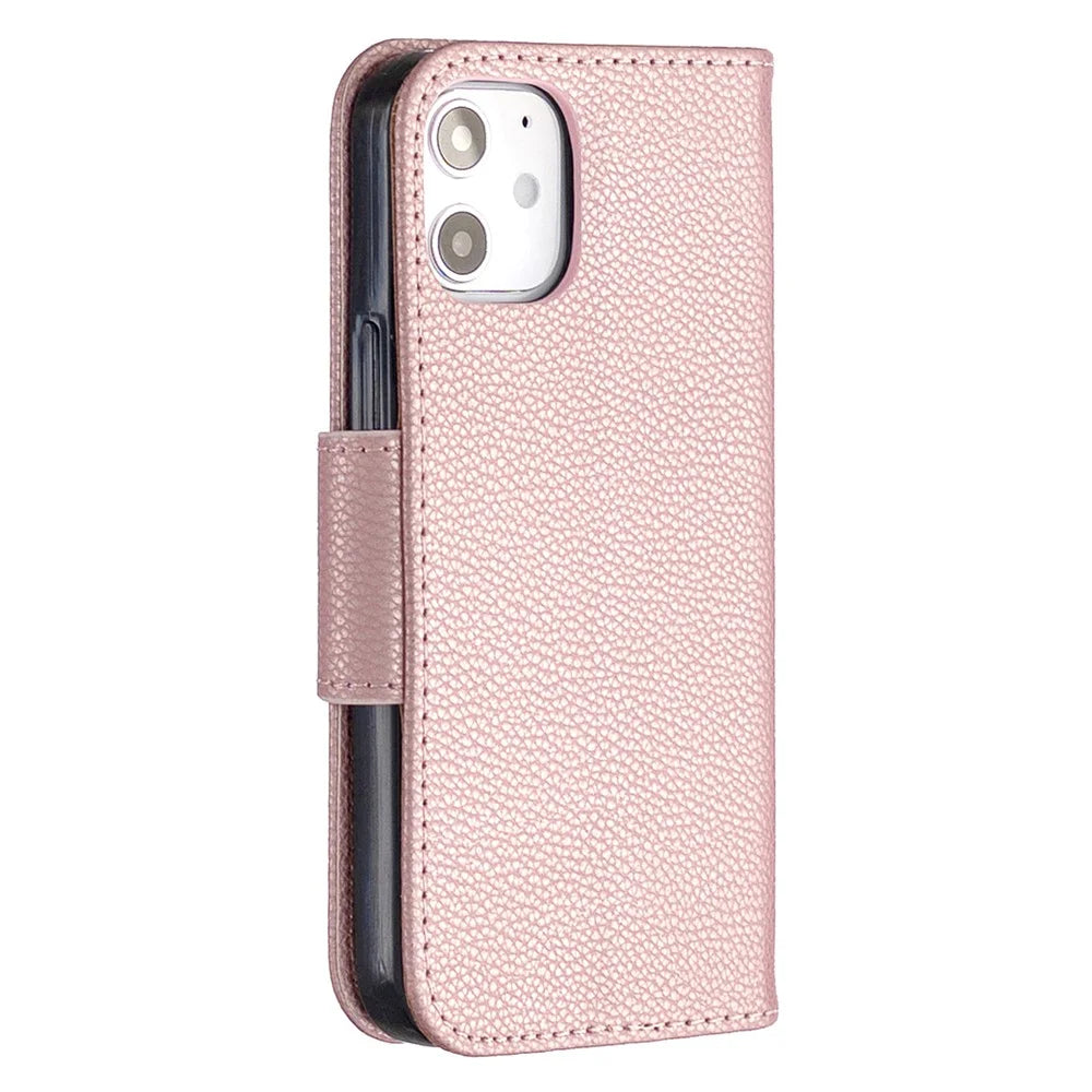 Litchi Surface with Wallet Leather Stand Case for iPhone 12 mini 5.4 inch - Rose Gold - 3
