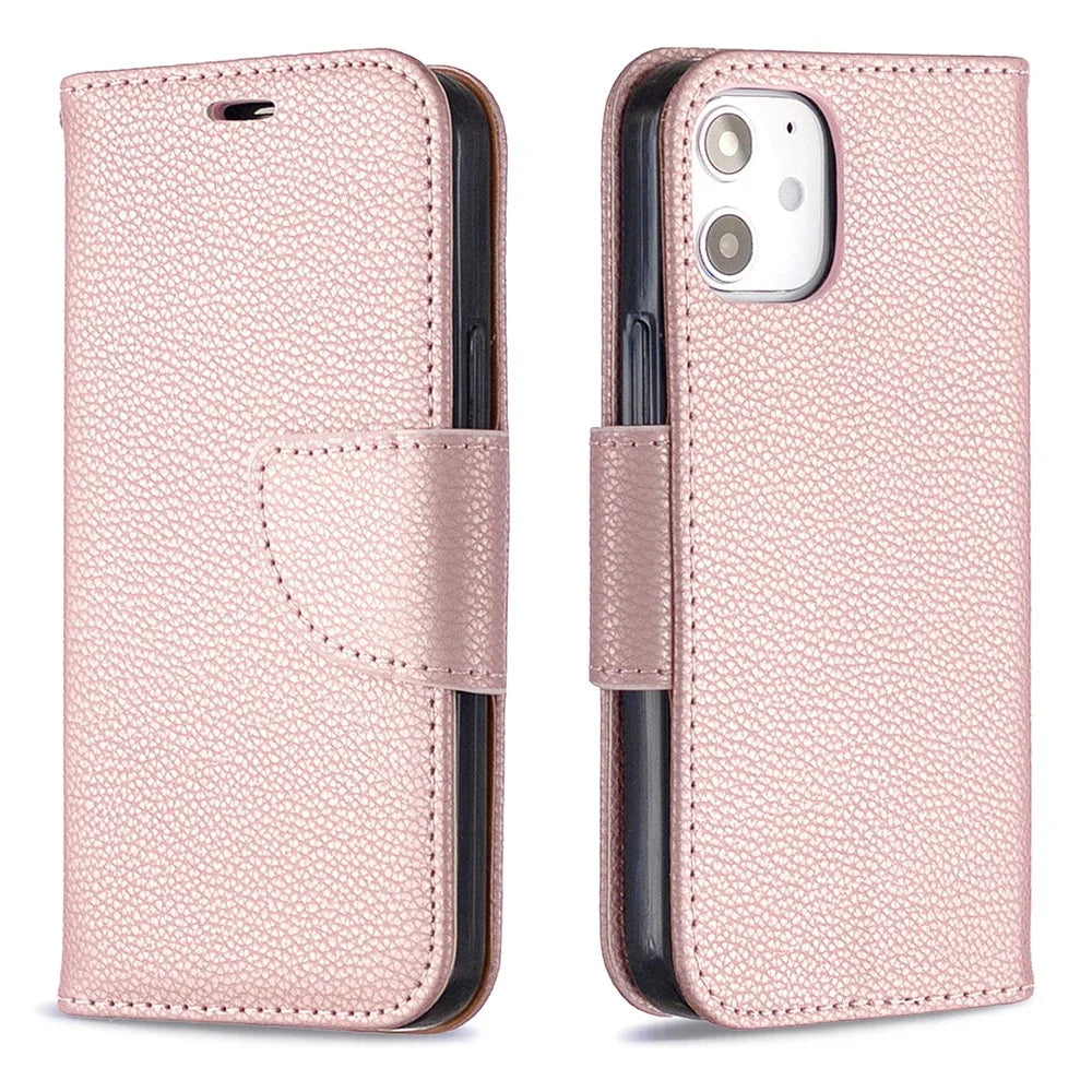 Litchi Surface with Wallet Leather Stand Case for iPhone 12 mini 5.4 inch - Rose Gold - 4