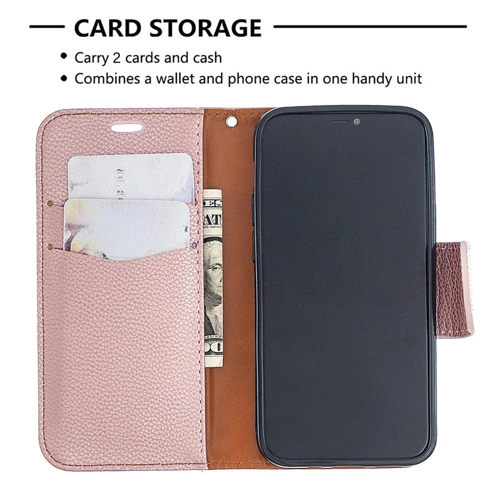 Litchi Surface with Wallet Leather Stand Case for iPhone 12 mini 5.4 inch - Rose Gold - 6