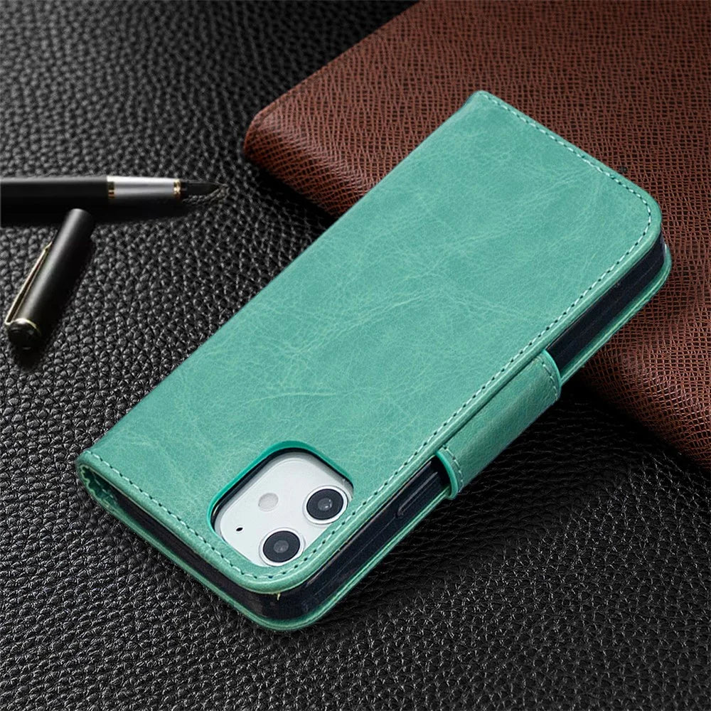 Imprint Butterfly Wallet Leather Stand Case for iPhone 12 mini 5.4 inch - Cyan - 5