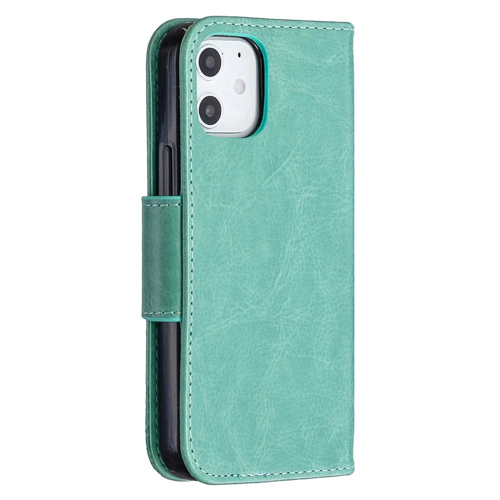 Imprint Butterfly Wallet Leather Stand Case for iPhone 12 mini 5.4 inch - Cyan - 7