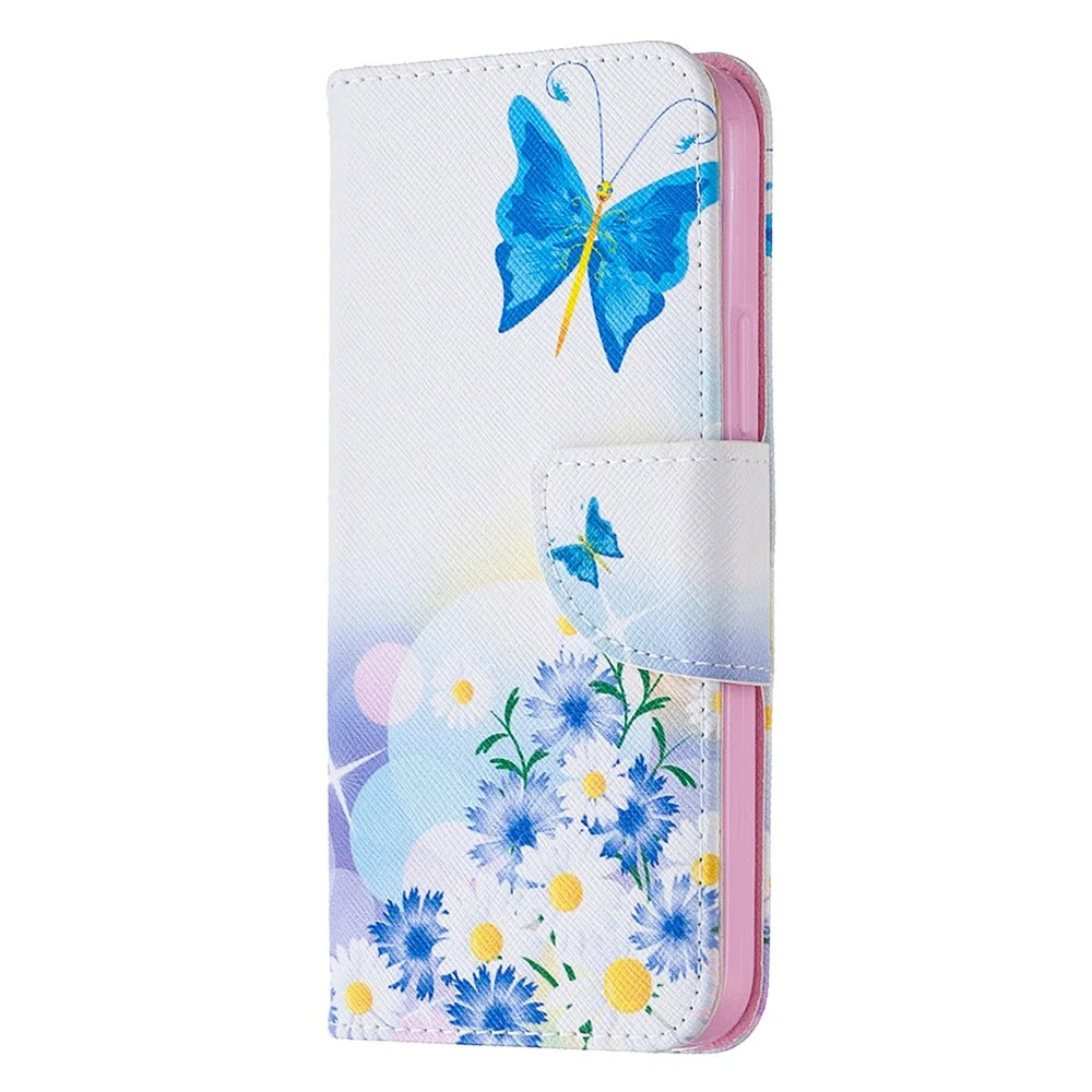 Pattern Printing Leather Wallet Protective Case for iPhone 12 Pro/12 - Butterfly and Flowers - 2