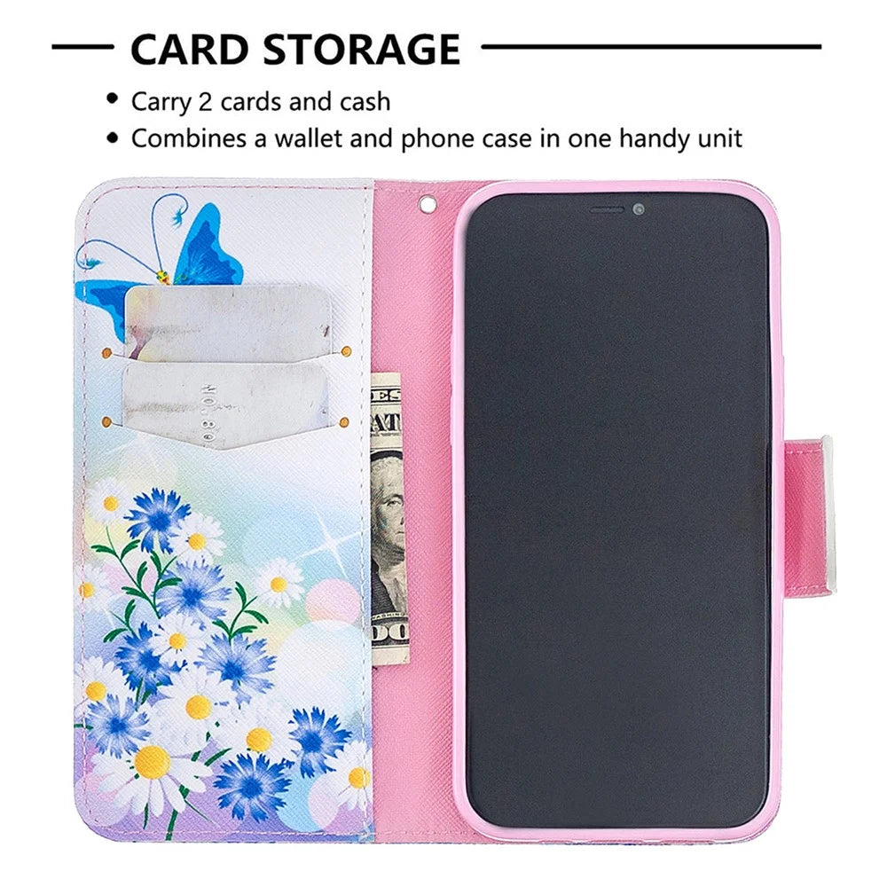Pattern Printing Leather Wallet Protective Case for iPhone 12 Pro/12 - Butterfly and Flowers - 6