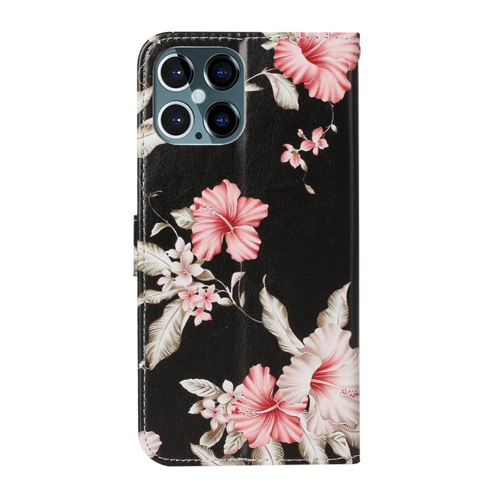 Pattern Printing Leather Wallet Phone Cover for iPhone 12 Pro/12 - Flower - 4