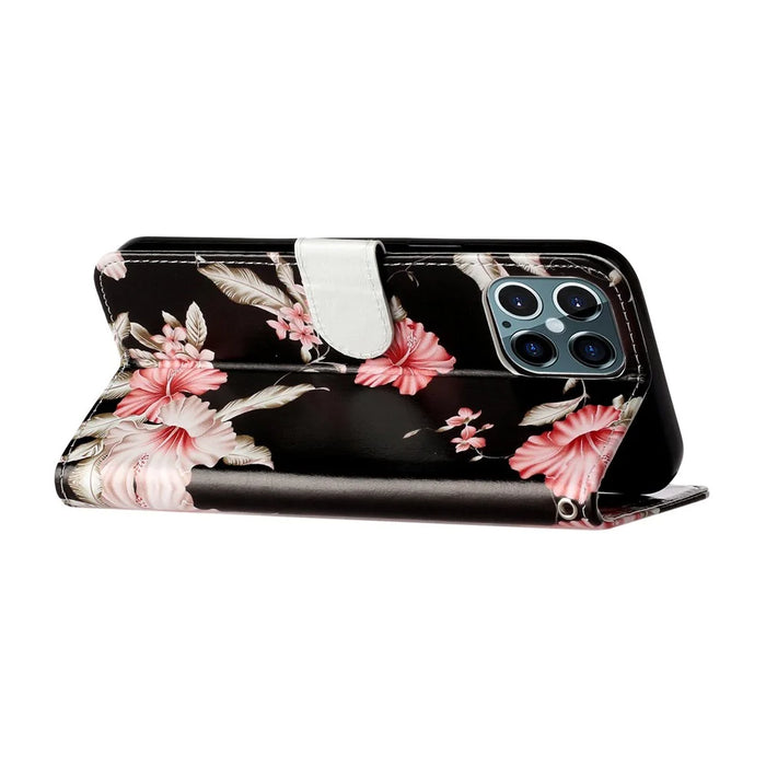 Pattern Printing Leather Wallet Phone Cover for iPhone 12 Pro/12 - Flower - 5