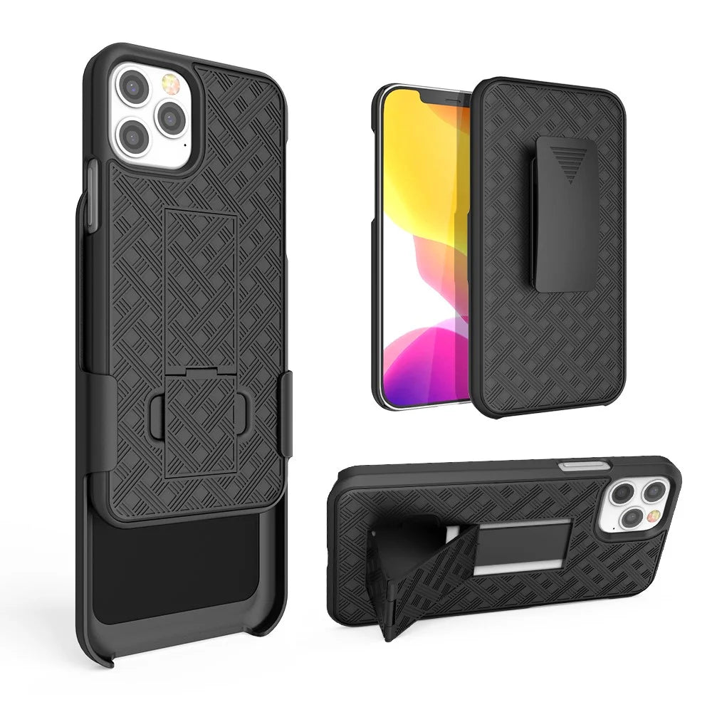 Swivel Belt Clip Holster Woven Texture PC + TPU Hybrid Case for iPhone 12 Pro/12 - 1