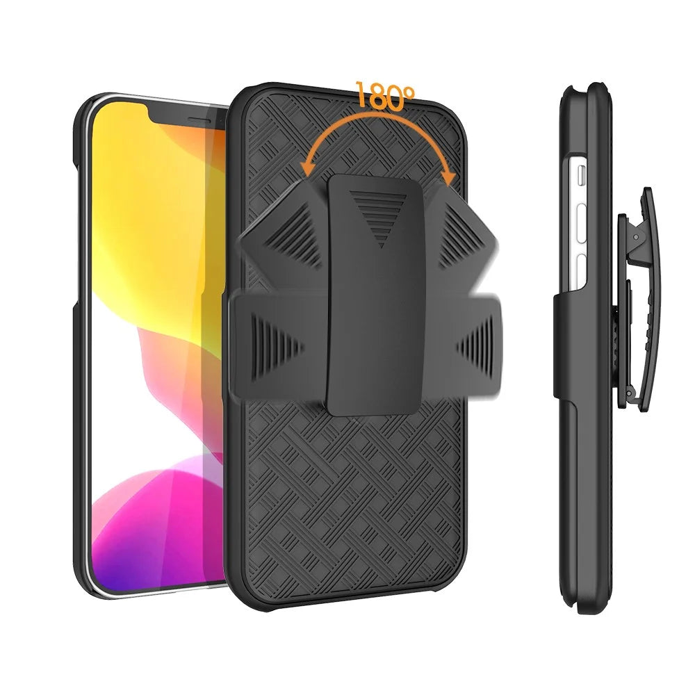 Woven Texture Swivel Belt Clip Holster PC + TPU Phone Cover for iPhone 12 Pro Max 6.7 inch - 2