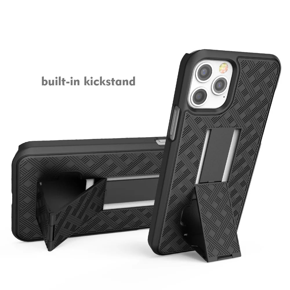 Woven Texture Swivel Belt Clip Holster PC + TPU Phone Cover for iPhone 12 Pro Max 6.7 inch - 4
