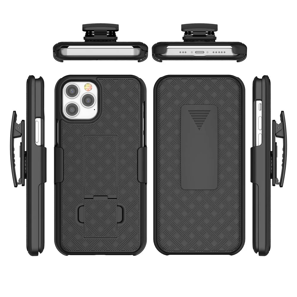 Woven Texture Swivel Belt Clip Holster PC + TPU Phone Cover for iPhone 12 Pro Max 6.7 inch - 5