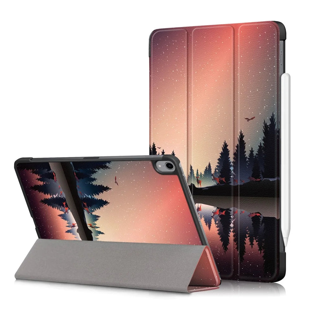 Pattern Printing Tri-Fold Stand PU Leather Magnetic Cover for iPad Air 11 (2026) / (2025) / (2024) / Air (2020) / Air (2022) - Forest Scenery - 1