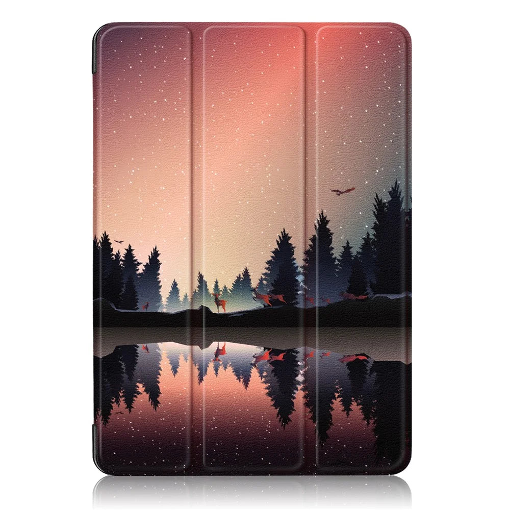 Pattern Printing Tri-Fold Stand PU Leather Magnetic Cover for iPad Air 11 (2026) / (2025) / (2024) / Air (2020) / Air (2022) - Forest Scenery - 2