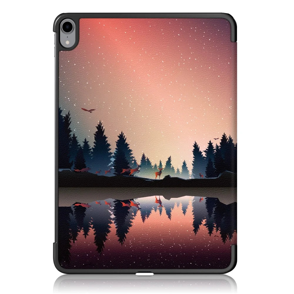 Pattern Printing Tri-Fold Stand PU Leather Magnetic Cover for iPad Air 11 (2026) / (2025) / (2024) / Air (2020) / Air (2022) - Forest Scenery - 3