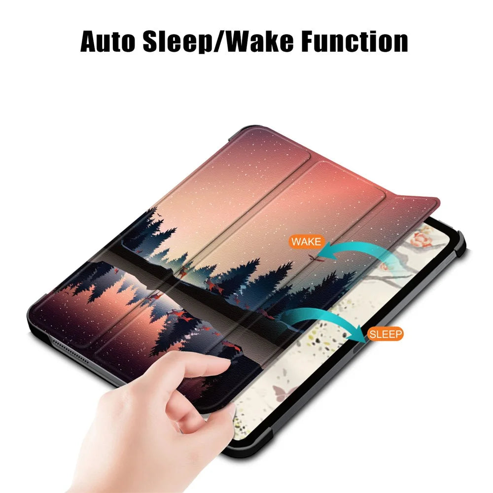 Pattern Printing Tri-Fold Stand PU Leather Magnetic Cover for iPad Air 11 (2026) / (2025) / (2024) / Air (2020) / Air (2022) - Forest Scenery - 5