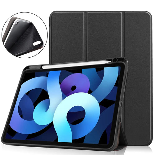 Leather Tablet Cover for iPad Air 11 (2026) / (2025) / (2024) / Air (2022) / (2020) Auto Wake / Sleep Tri-Fold Stand Case - Black - 1