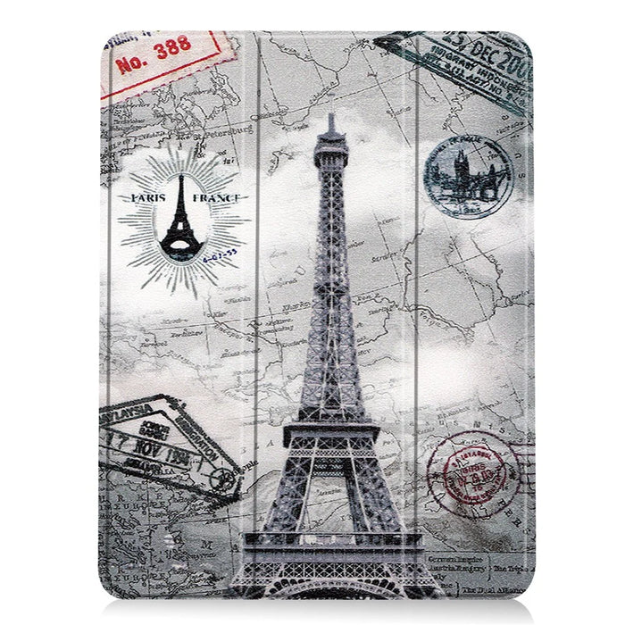 For iPad Air 11 (2026) / (2025) / (2024) / Air (2022) / (2020) Pattern Printing PU Leather Smart Tri-Fold Stand Case Auto Wake / Sleep - Eiffel Tower - 2