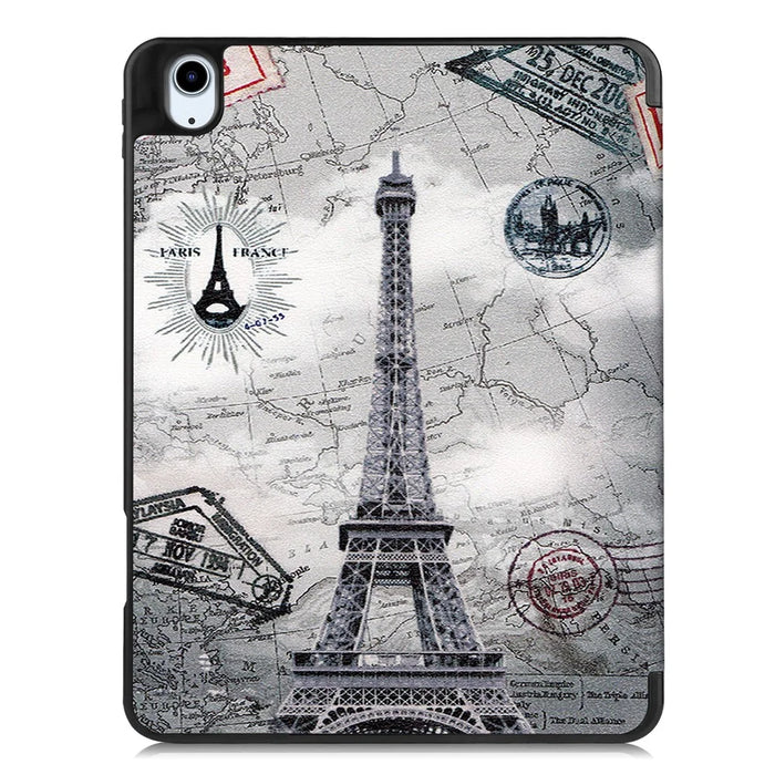 For iPad Air 11 (2026) / (2025) / (2024) / Air (2022) / (2020) Pattern Printing PU Leather Smart Tri-Fold Stand Case Auto Wake / Sleep - Eiffel Tower - 3