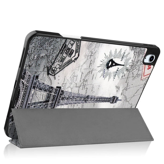 For iPad Air 11 (2026) / (2025) / (2024) / Air (2022) / (2020) Pattern Printing PU Leather Smart Tri-Fold Stand Case Auto Wake / Sleep - Eiffel Tower - 4